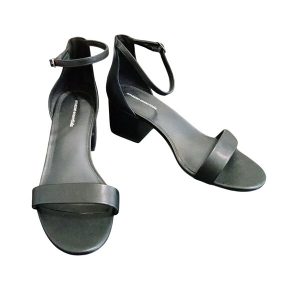 Amazon Essentials Size 9.5 Sandals Black Block Heel Adjustable Ankle Strap - Picture 2 of 11